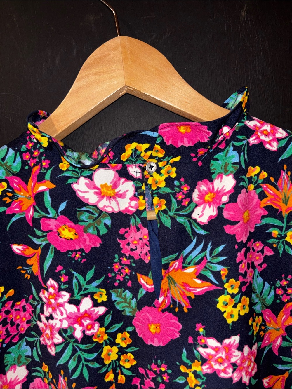 J.Crew Navy Floral Ruffle Sleeveless Blouse Top Size M - Picture 6 of 6